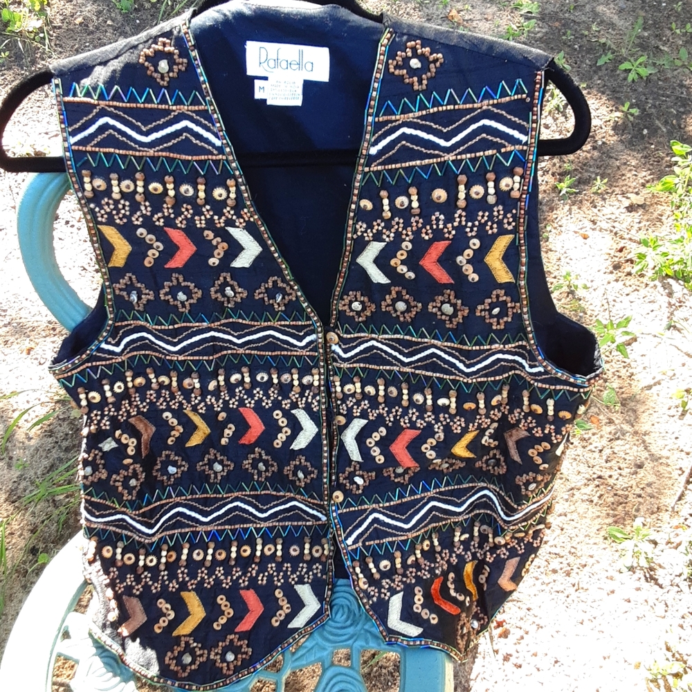 Wood beaded silk vest western